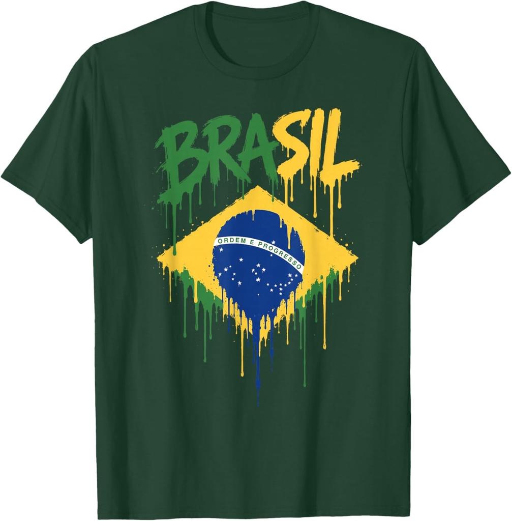 Brasil with Brazilian Flag Colors Men Women Brazil T-Shirt