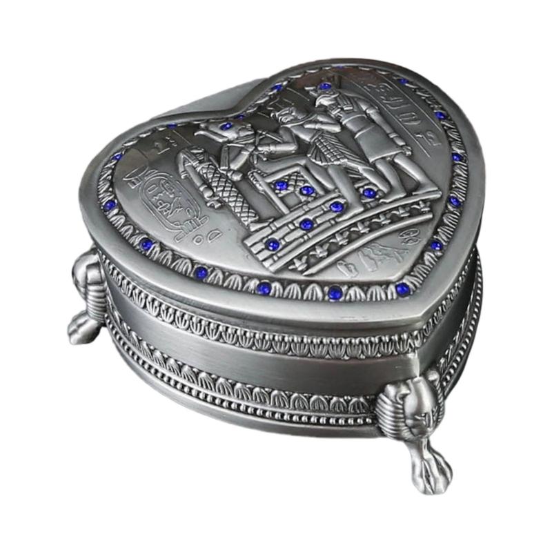 Antique Inspired Metal Jewelry Case With Egyptian Floral Designs Secure Storage for Earrings Rings Necklaces
