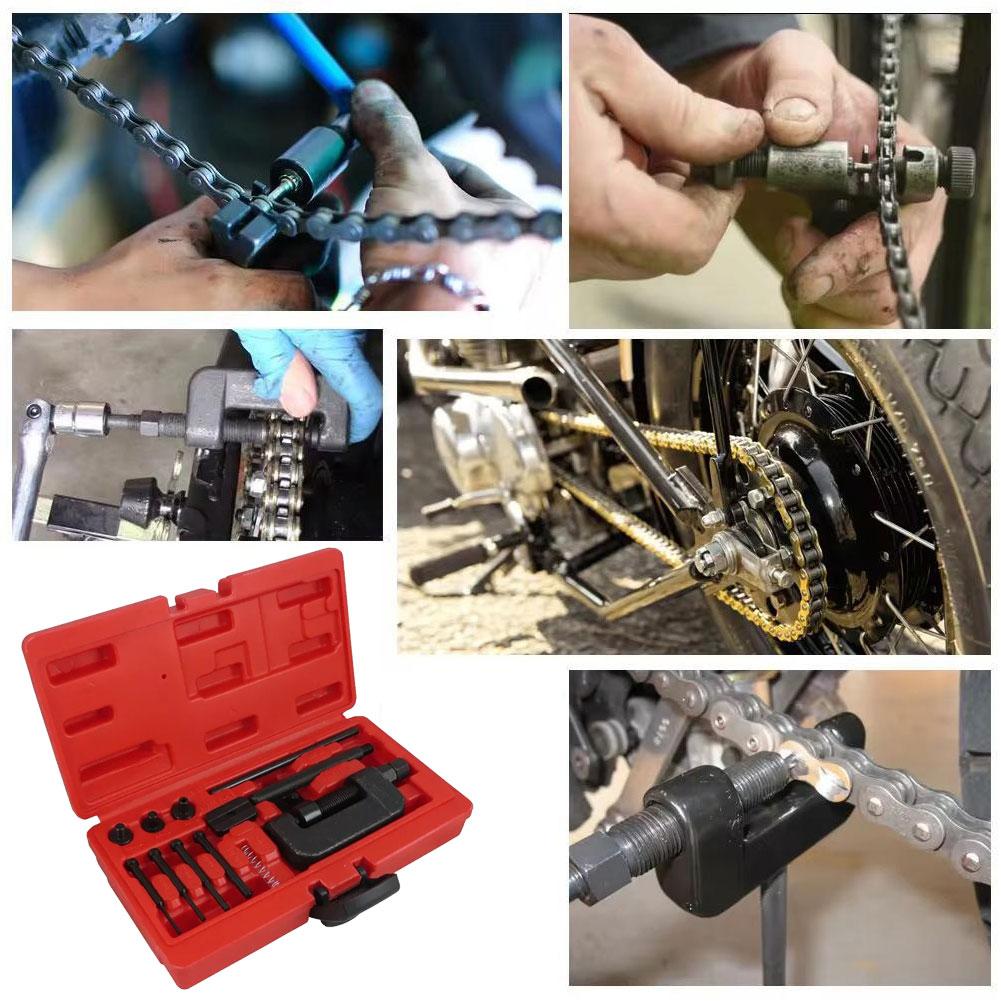 13PCS Versatile Chain Repair Tool Set Motorcycle Chain Set W/h Remover Motorcycle Link Duty Bike Red Riveter Case Splitter W0L7
