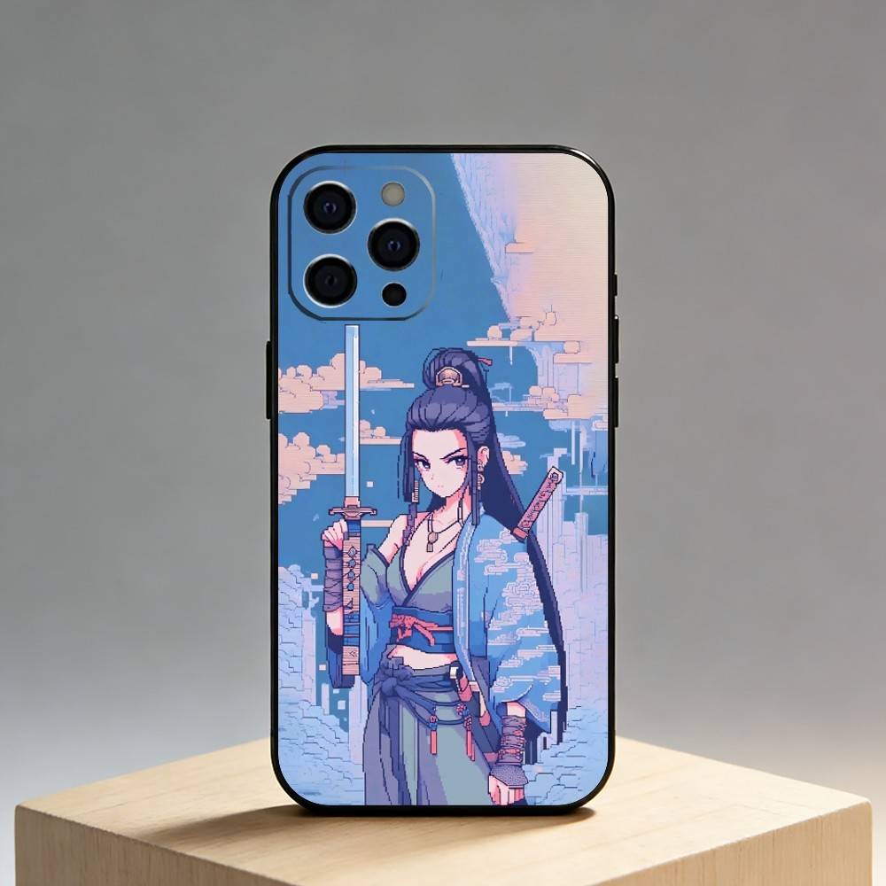 

8Bit World Girls Phone Case For iPhone17,16,15,14,13,12 Plus,Max Soft Silicone Black Cover iPhone15