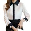 2026 Spring Korean Style Silk Color Block Long Sleeve Women's Fashion Shirt