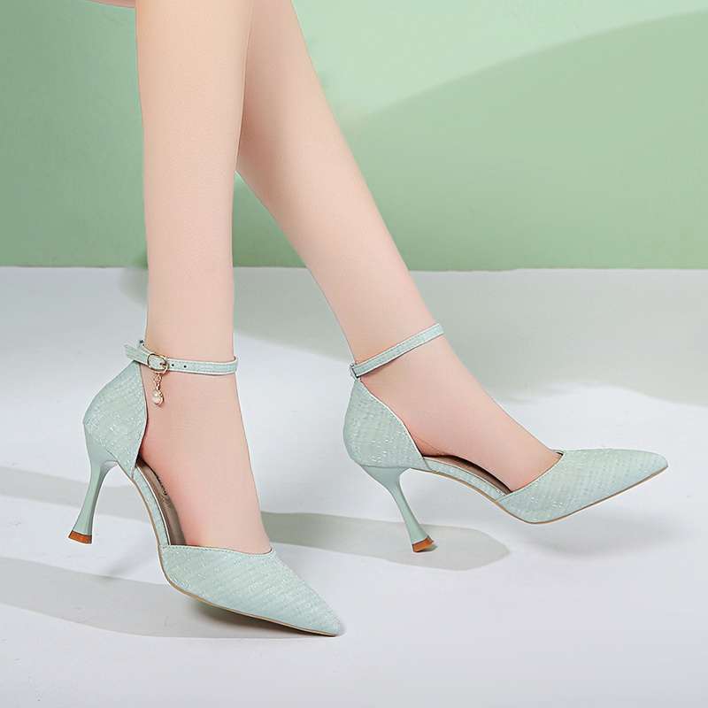 Summer new sexy high heels femininity elegant versatile pointed hollow single shoes fashionable one-word buckle sandals