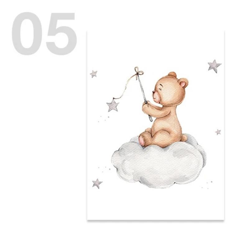 Custom Kids Name Canvas Paintings Cute Teddy Bear and Rabbit Nursery Wall Art Posters Prints Mural Pictures Baby and Kids Room