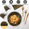 176 Pieces Black Gold Party Dinnerware Set Black Golden Dot Disposable Party Dinnerware Plate 7" 9"Napkins Cups Paper Gold Plas