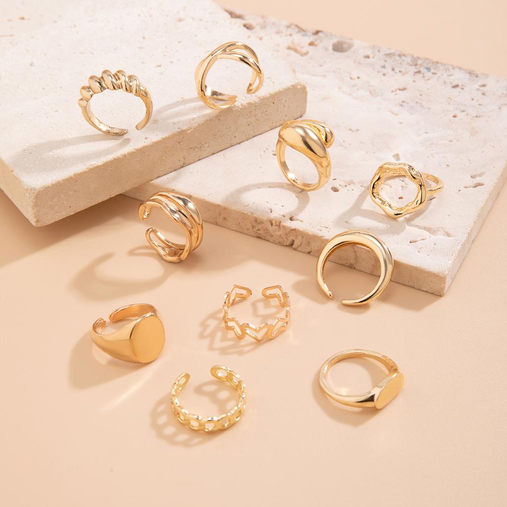 Ingemark 10Pcs/Set Creative Hollow Love Heart Snake Rings for Women 2026 Trendy Vintage Gold Color Open Finger Rings Wed Jewelry