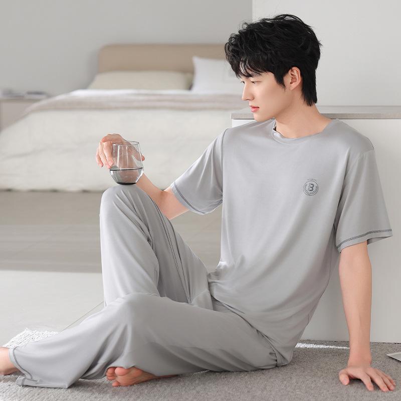 Pajamas Men's Summer Modal Men's Short Sleeve Trousers Ice Silk Dad Men's Middle-aged Thin Cotton Loungewear Suit