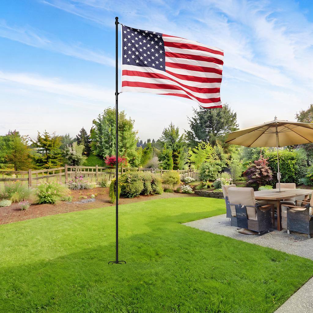 11/12FT Ground Flag Pole Stainless Steel Outdoor Flagpole Thick Tube Halyard Flagpole Hardware for Backyard Lawn Garden Patio