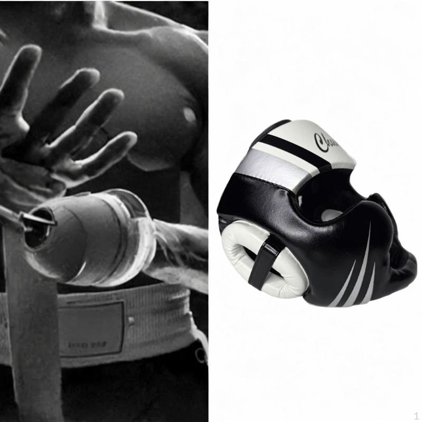 

Боксерский шлем регулируемый удобный профессиональный ММА муай тай Black White