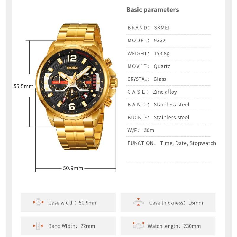 Skmei Luxury Men Watch Fashion Luminous Clock Steel Watch Calendar Quartz Wristwatch Business Watch