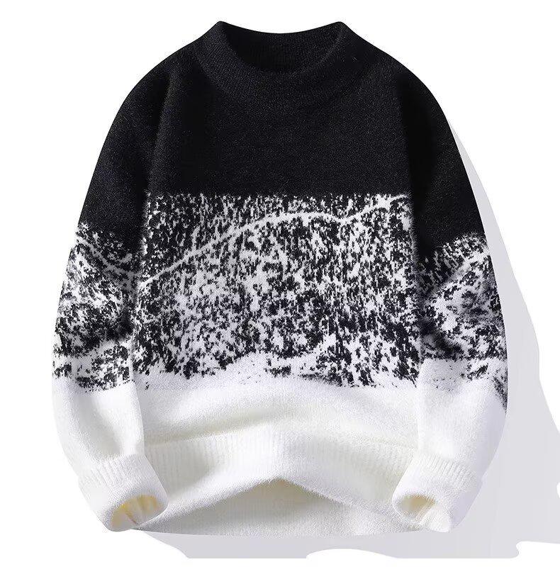Men's Warm Gradient Mink Velvet Sweater - Half-High Collar, Casual Versatile Knitwear for Autumn/Winter