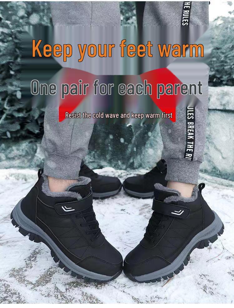 Cizme de iarnă pentru bărbați: Pantofi de mers și drumeție antiderapanți, căptușiți cu fleece, pentru persoane de vârstă mijlocie și în vârstă, cu talpă groasă.