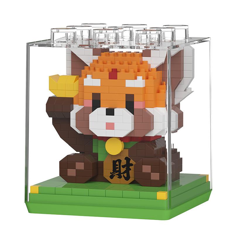 Lucky Animal Micro Building Blocks Lesser Panda Cat Maneki Neko Assembled 3D Model Mini Brick Figure Toys For Kids Gifts