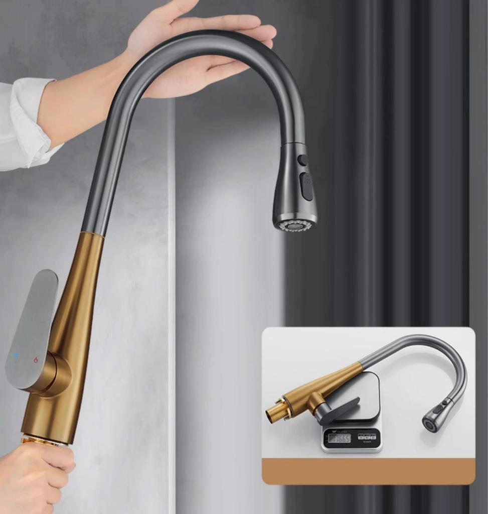 All-Copper Kitchen Pull-Out Faucet with 360° Rotation & Dual-Use Hot/Cold for Vegetable Sink