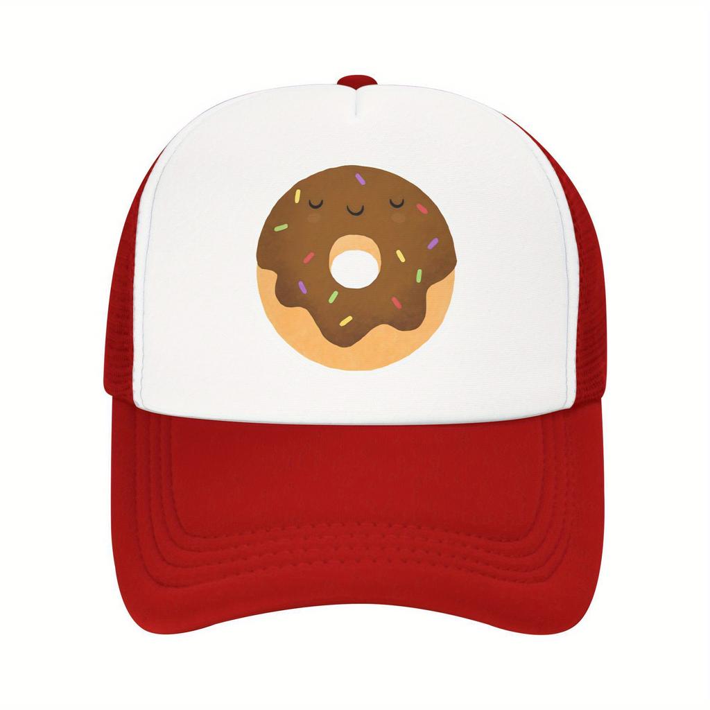 Sleepy Chocolate Donut Trucker Hat Adjustable Mesh Baseball Cap Cute Food Graphic Unisex Travel