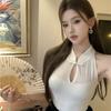 Buttoned Hollow-out Halter Sleeveless Knitted Vest Women's Summer Hot Girl Slim Fit Inner Wear Chinese Style Top Outerwear
