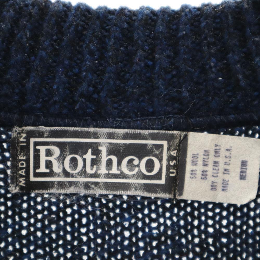 ROTHCO 90s Made in USA Old Long sleeve Henry Neck sweater M Navy knit Men's Used
