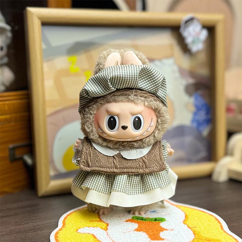 17Cm Mini Plush Doll'S Clothes Only Clothes Outfit Accessories For Korea Kpop Exo Labubu Idol Plaid Dress Set Clothing Gift