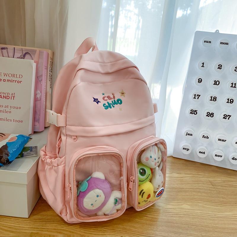 Japanese transparent pain bag college style large-capacity backpack cute backpack college student bar bag travel research bag