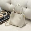 Korean Style Niche Casual Simple Lychee Pattern Portable Bucket Bag Temperament All-matching Work Commuter Mother Cross-body Women