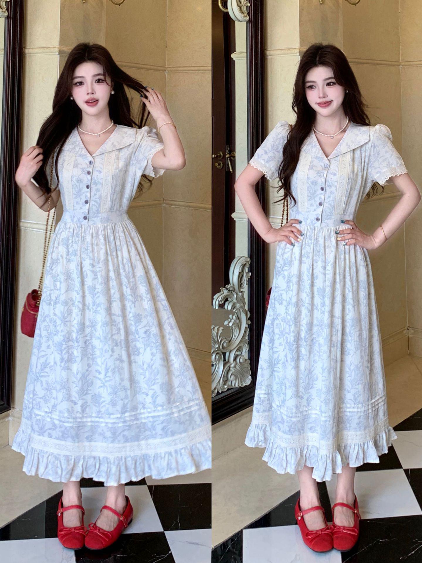 Plus Size Floral French Shirt Dress with Doll Collar & Cinched Waist - Summer 2026 Collection 4XL