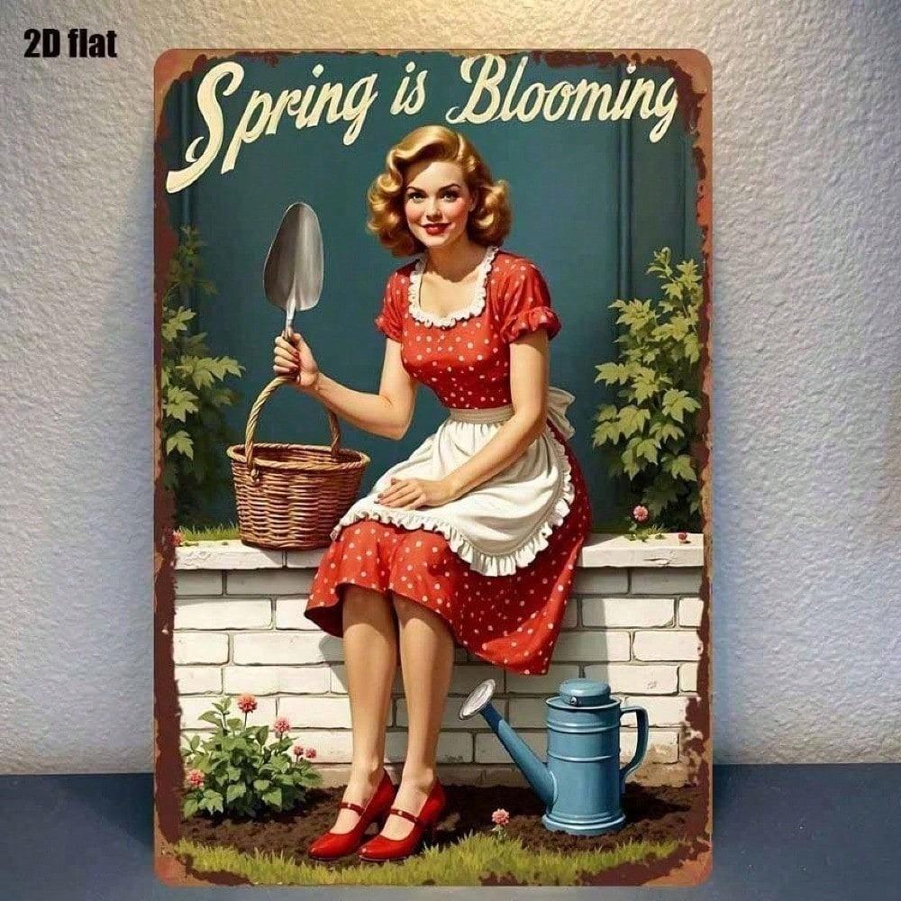 1pc Retro Spring Garden Floral Metal Tin Sign Vintage Blossom Wall Art For Bedroom Bar Garage Outdoor Rustic Home Decor