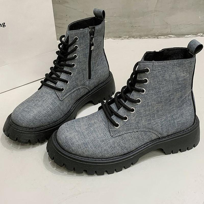 

Fashion British Style Plus Size 35-43 Platform Boots Women Spring Autumn Zipper Up High Top Ankle Boots for Woman Solid Color Botas Lady 43 серый