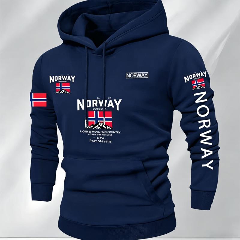 Norwegischer Print Mode Herren Damen Kapuzenpullover Herbst Winter Täglich Outdoor Urlaub Fitness Lässig Locker Warm Sportbekleidung M black