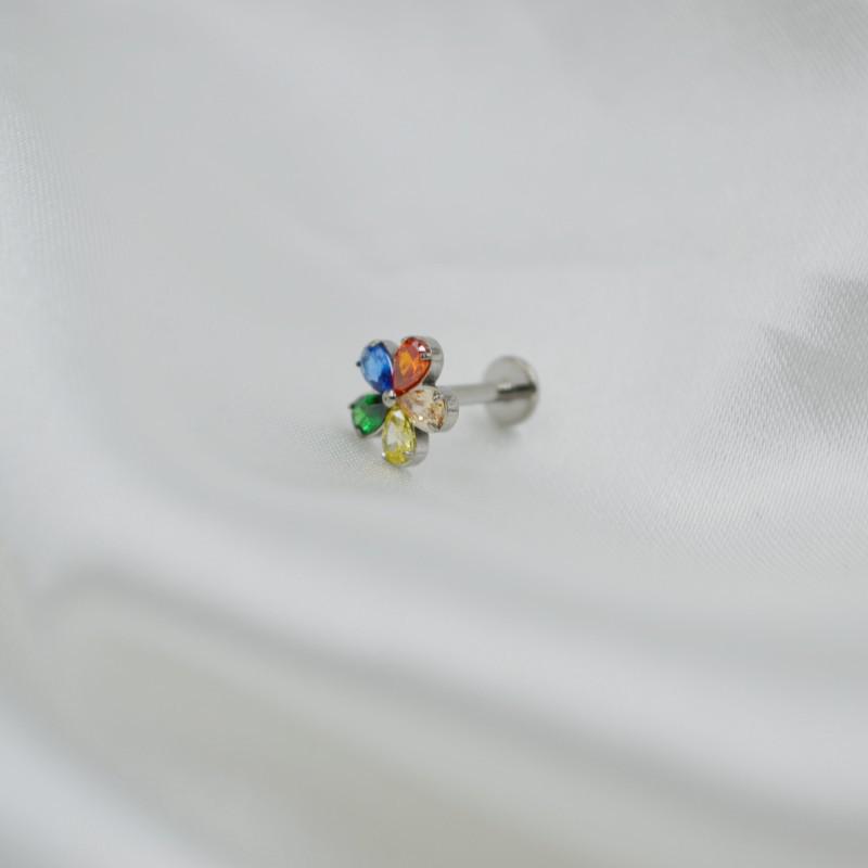 G23 Titanium Flower Diamond Inlay Lip & Tragus Piercing Stud