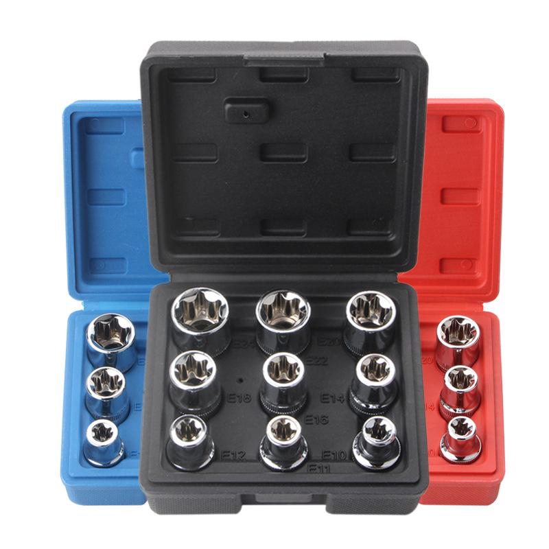 9-Piece Flower & Star Type E-Socket Set - Hexagonal & Six-Pointed