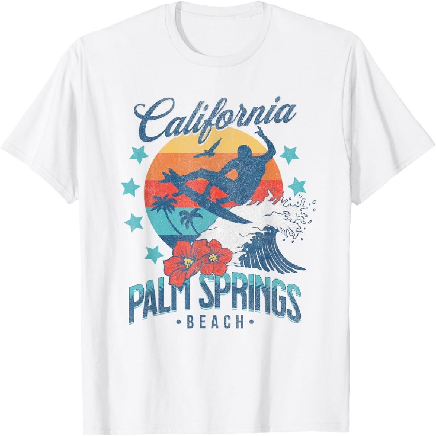 

Palm Springs Beach California Surfing Vintage Vacation Surf Men Women Kids T-Shirt XXXXXL білий