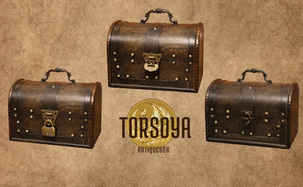 Torsoya Treasure Chest, Wooden Storage Box with Lid, Retro Style, Stylish Home Decor (Lock)