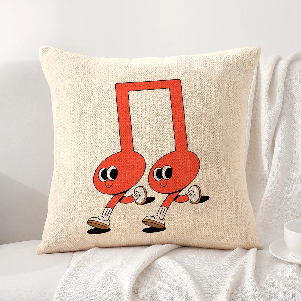 Musical Notes Cushion Cover Natural Linen Organic Fabric DoubleSided Printing Sofa Home Decor Breathable Bed Pillow