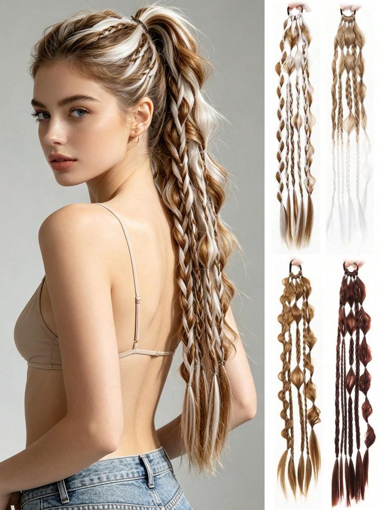 Long Braided Synthetic Hair Extension Ponytail