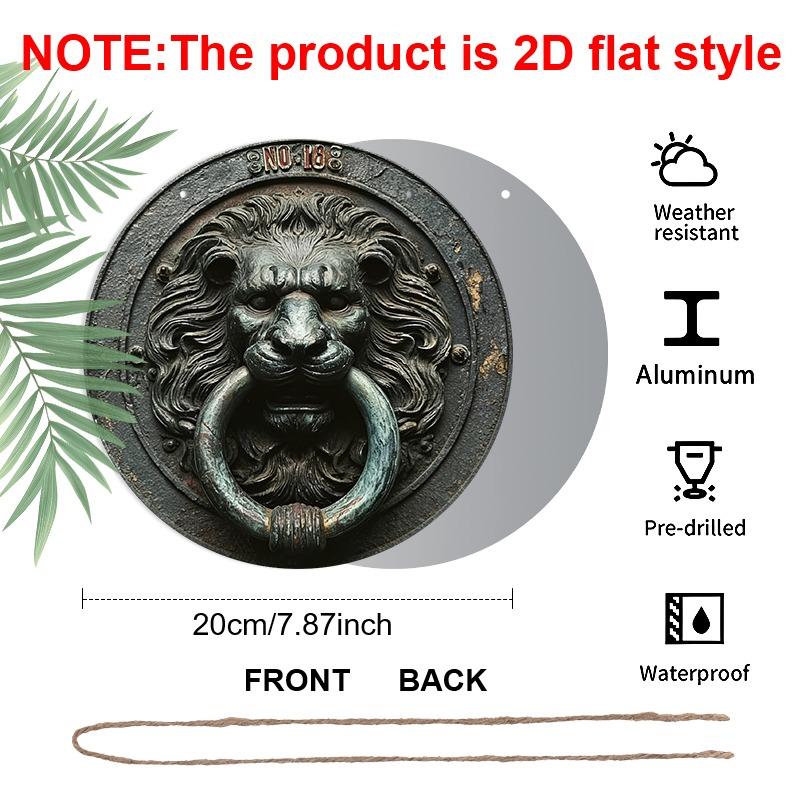 2D Flat, Retro-style Round Aluminum Wall Decorations In Various Sizes, European Style, Lion Head Door Knocker. Suitable for Indoor and Outdoor