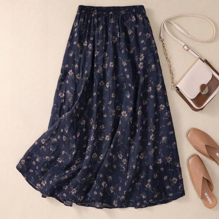 Women Casual Skirts Arrival Autumn Vintage Style Floral Print Loose Comfortable Ladies Elegant A-line Long Skirt