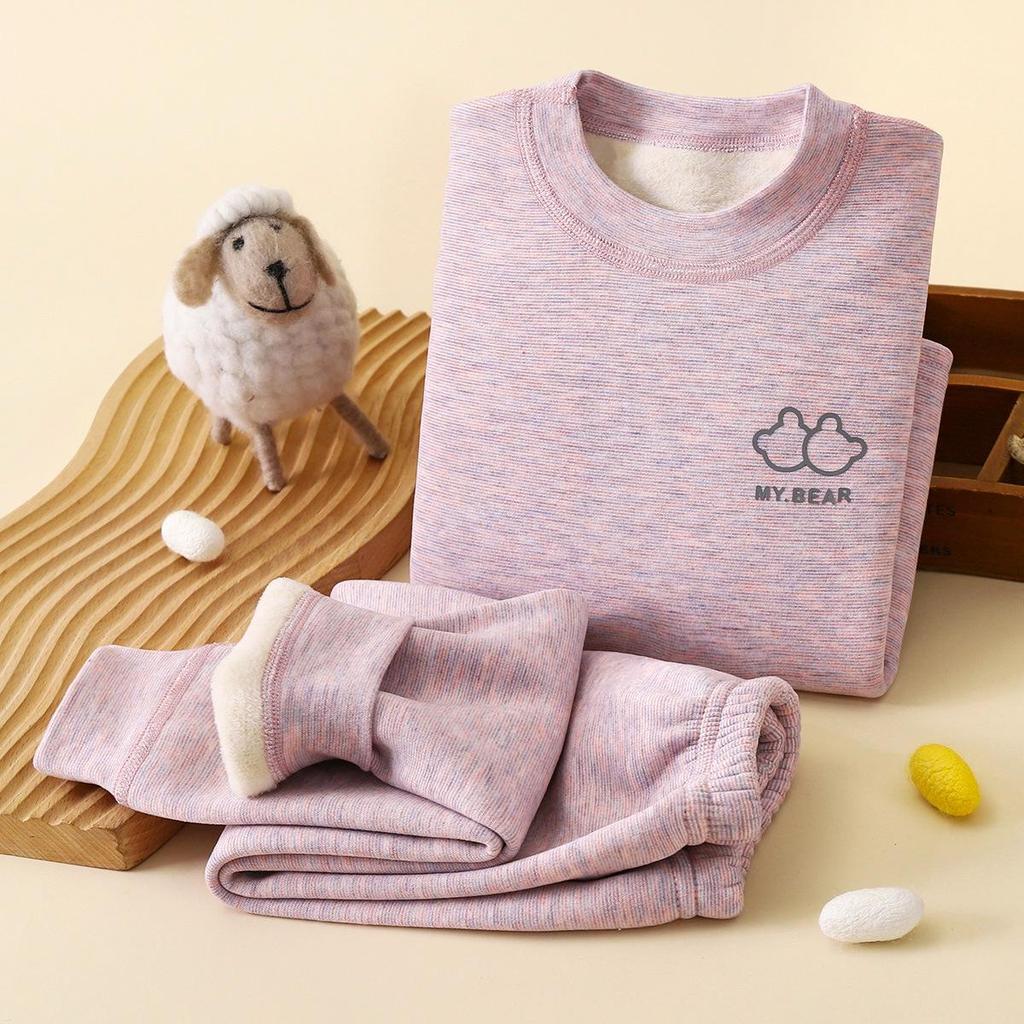 Koala Fleece Seamless Kids' Warm Suit: Brushed Thick Underwear for Autumn & Winter