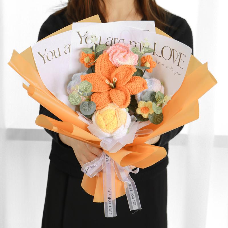 Artificial Crochet Flower Graduation Bouquet Hand-Knitted Bouquet Wedding Gifts For Guests Valentine'S Day Birthday Party Gifts