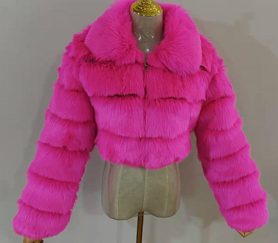 Cappotto da donna in finta pelliccia di volpe europea, Patchwork, Manica lunga
