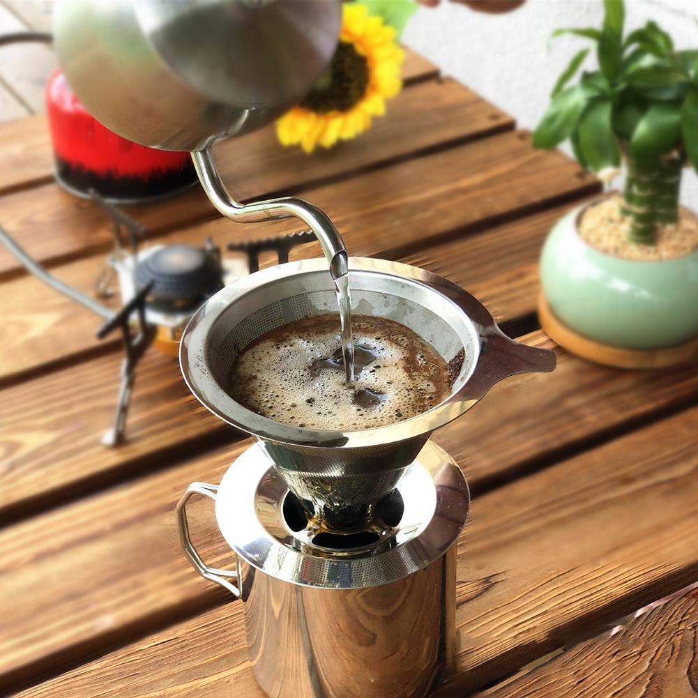 Cone Coffee Filter Holder 304 Stainless Steel Double-layer Coffee Drip Filtration Rack Reusable No Filter Paper Kitchen Gadgets