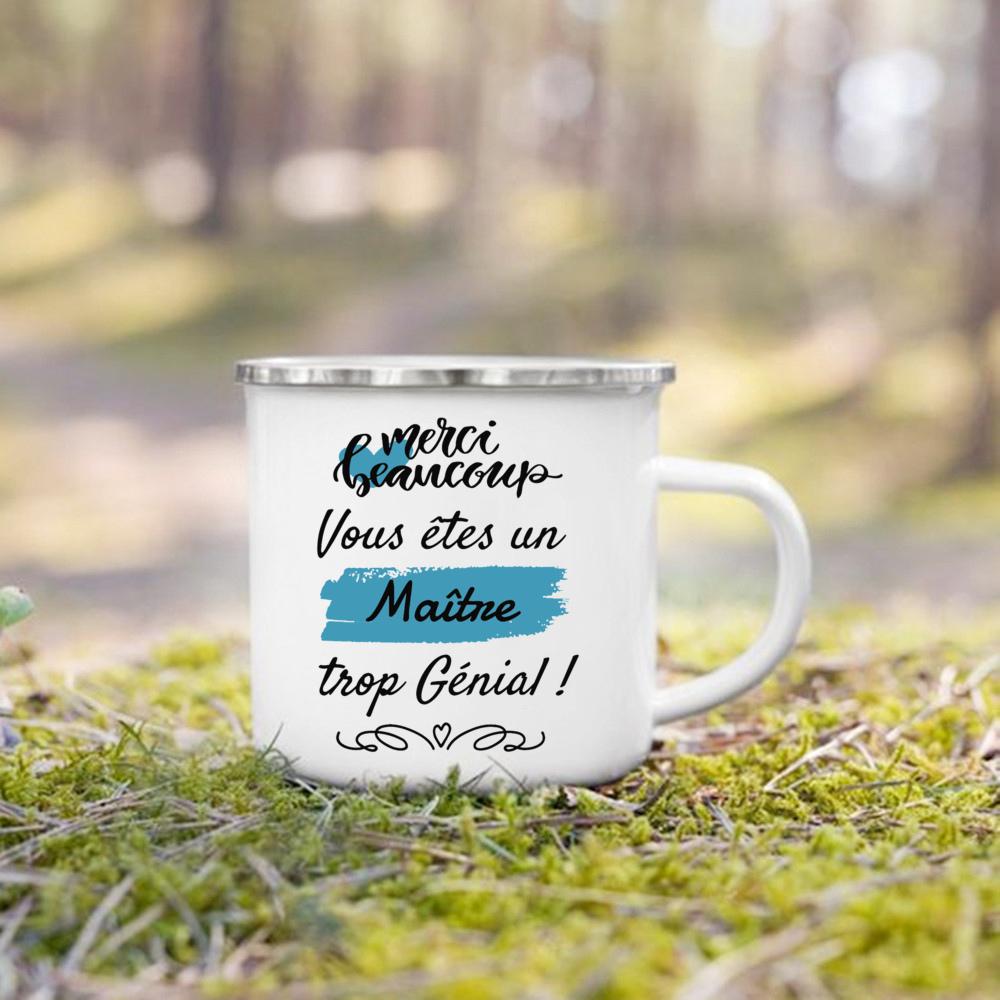 Merci Maitre French Print Mug Creative Coffee Cups Drinks Enamel Cup Vintage Handle Drinkware Thanks Graduate Gifts for Teacher