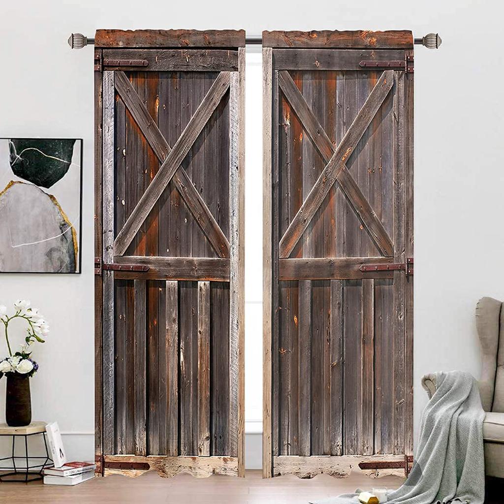 American Retro Printed Curtains For Wooden Doors, Rod Pocket Polyester Curtains, Bedroom, Study, Living Room Decorative Curtains