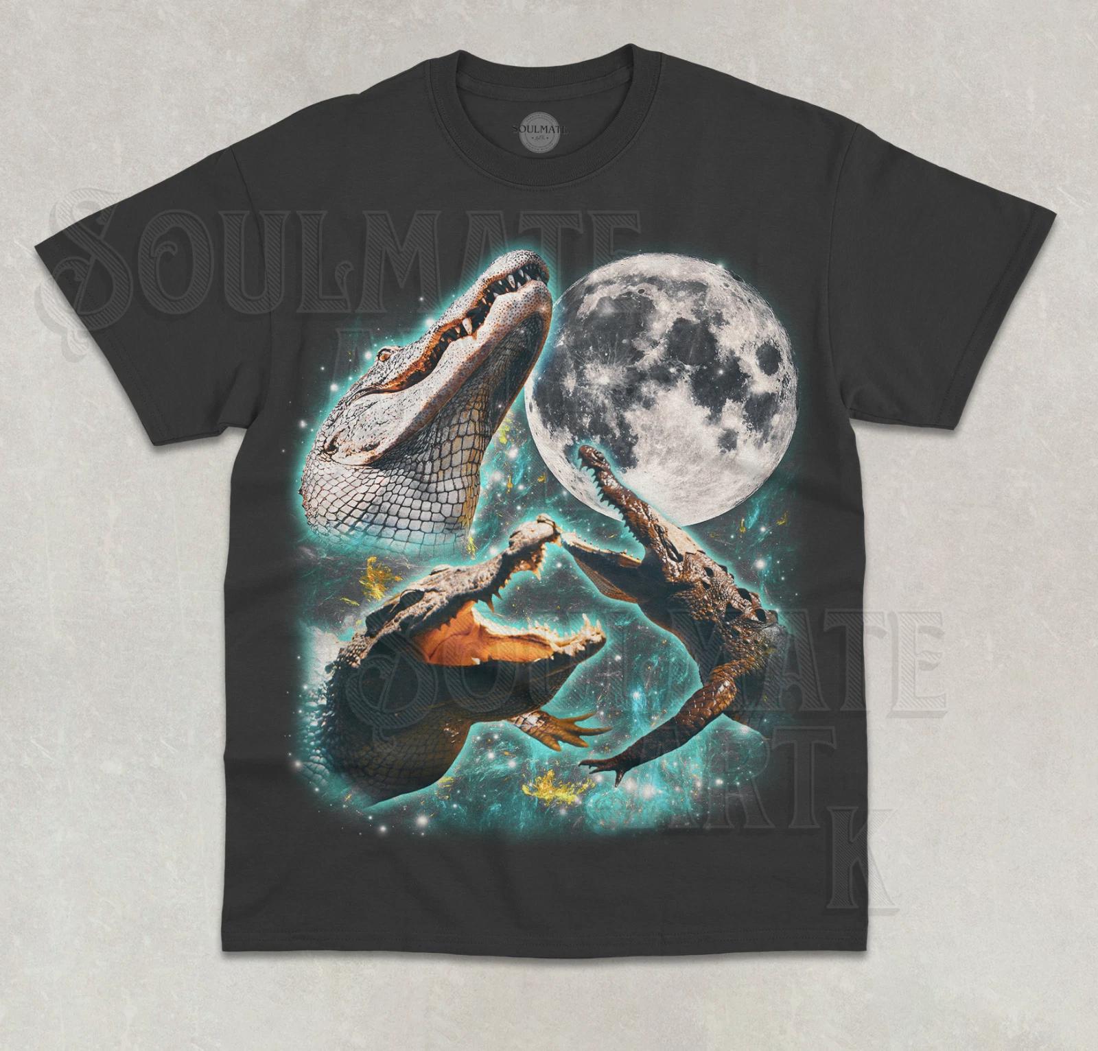 Three Crocodiles Moon T-Shirt Funny Meme Alligator Moon Joke Unisex Shirt S