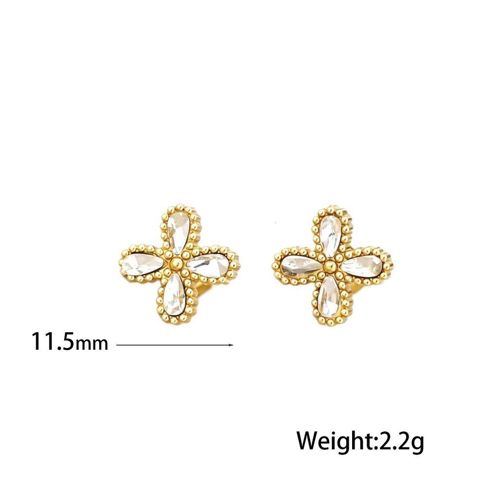 European Style Luxe Zircon Four-Leaf Clover Jewelry Set for Women: Necklace, Bracelet, Earrings
