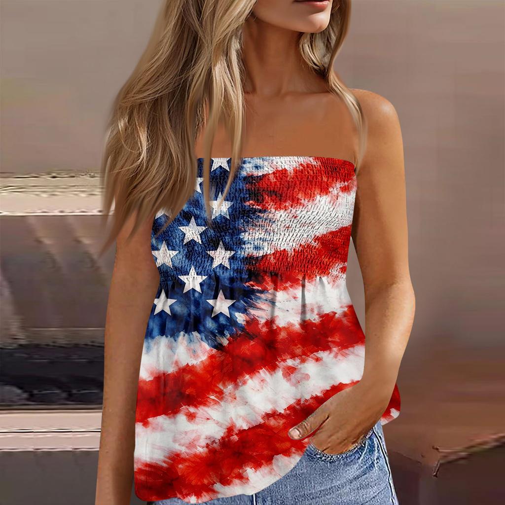 Summer Tube Tops For Women,Cute Sexy Off Shoulder Print Sleeveless T-Shirt