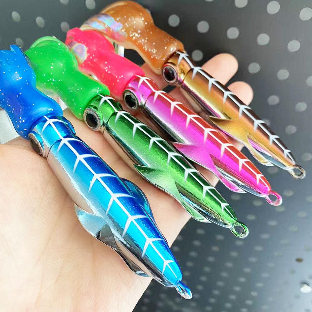 Leuchtende galvanisierte Oktopus-Tintenfisch-Köder, Doppelhaken, 60-200g Blei-Fisch Eisenplatten-Köder.