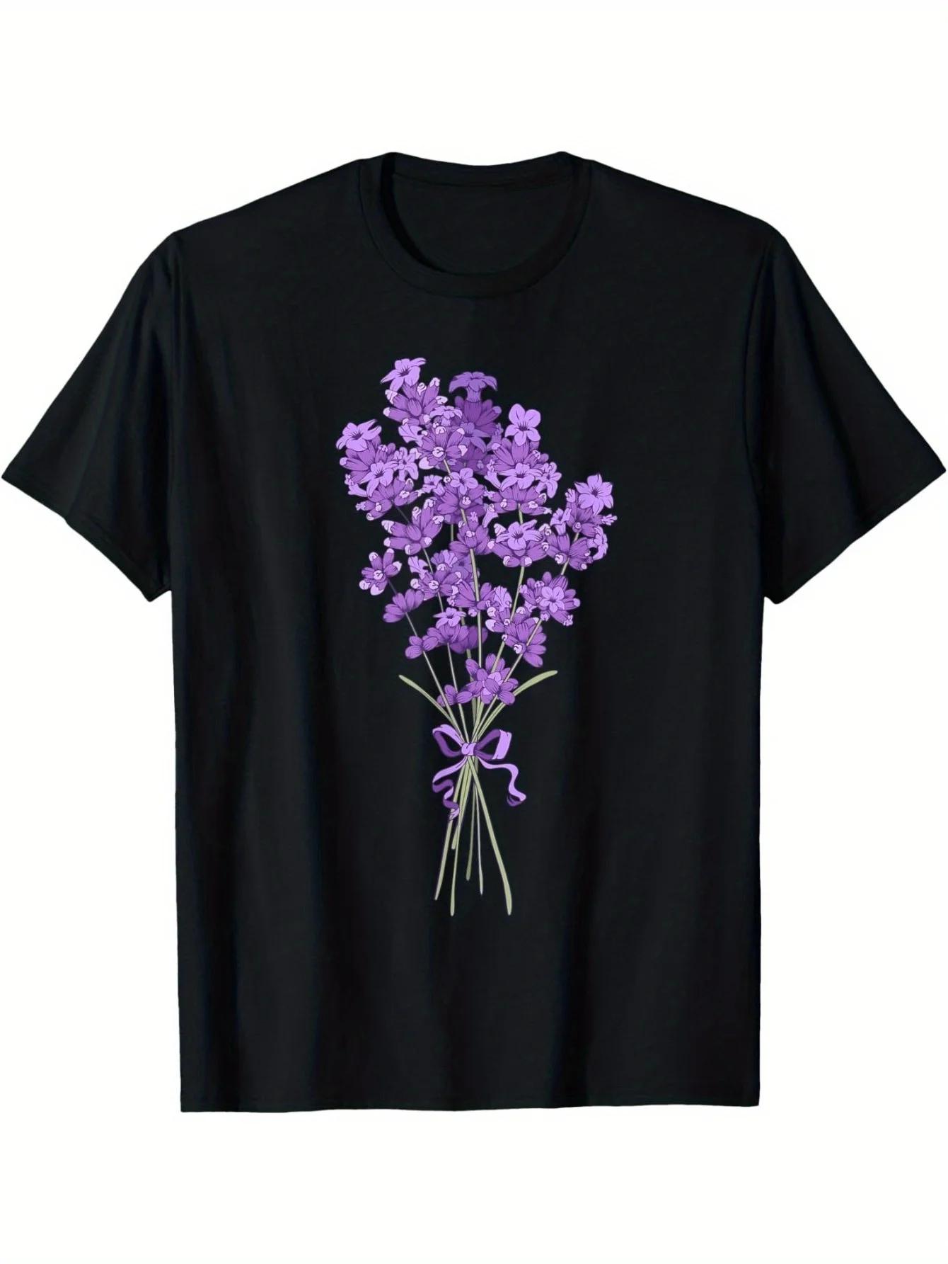 

Lavender Bouquet Floral Graphic Tee Unisex Cotton Round Neck Casual Trip TShirt S
