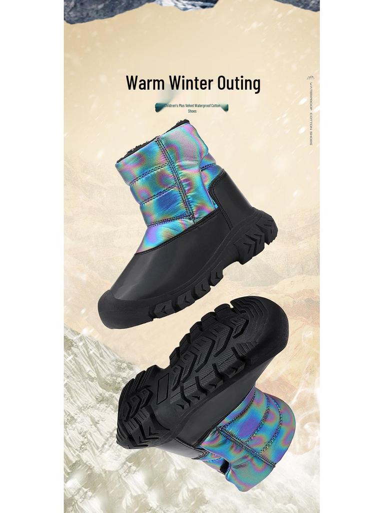 2025 Winter Kids' High-Top Fur-Lined Cotton Snow Boots: Non-Slip, Warm Hiking Shoes for Boys and Girls