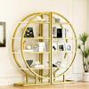 120×30×130 Cm Round Arch Standing Shelf – 2-Piece Metal Bookshelf with Gold Frame & 4 White MDF Shelves, for Living Room, Kitchen & Decoration