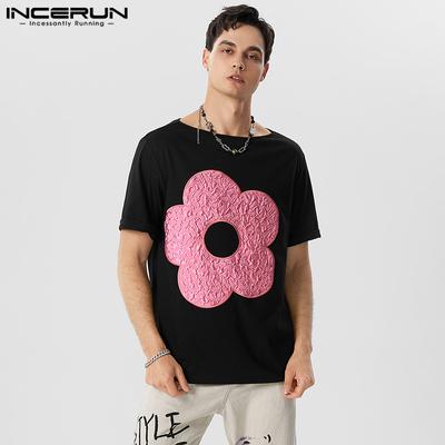 Herrenhemden Blumenapplikation Locker sitzendes Kurzarmoberteil