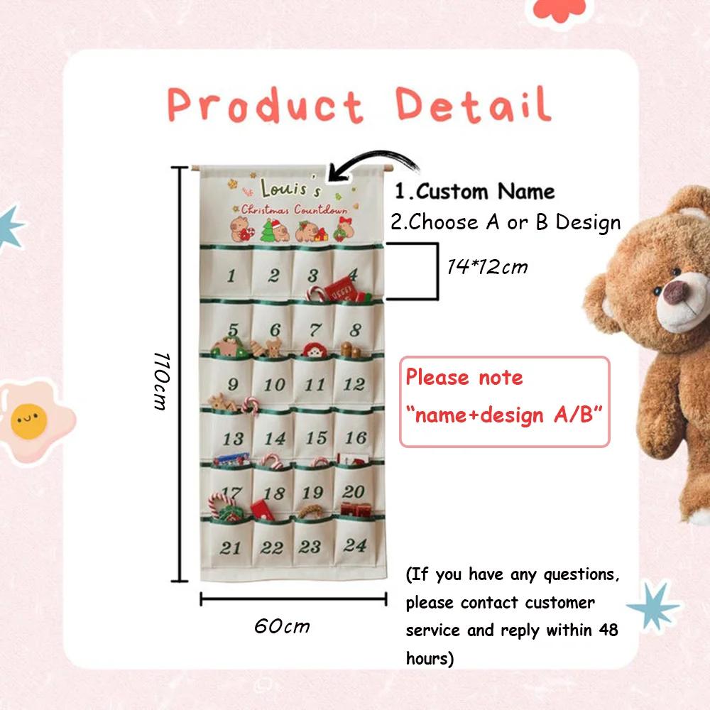 Personalized Fabric Advent Calendar Christmas Countdown Keepsake Eco Friendly Wall Hanging Festive Home Decor 24 Days Xmas Gift